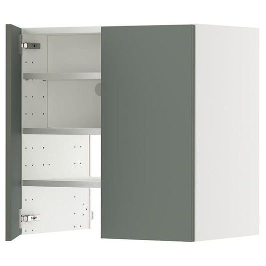 Ikea METOD - Wall cb f extr hood w shlf/door, white/Nickebo matt grey-green, 60x60 cm