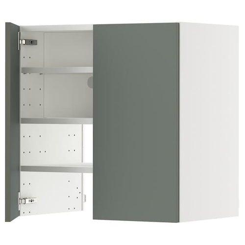 METOD wall cb f extr hood w shlf/door, white/Nickebo matt grey-green, 60x60 cm