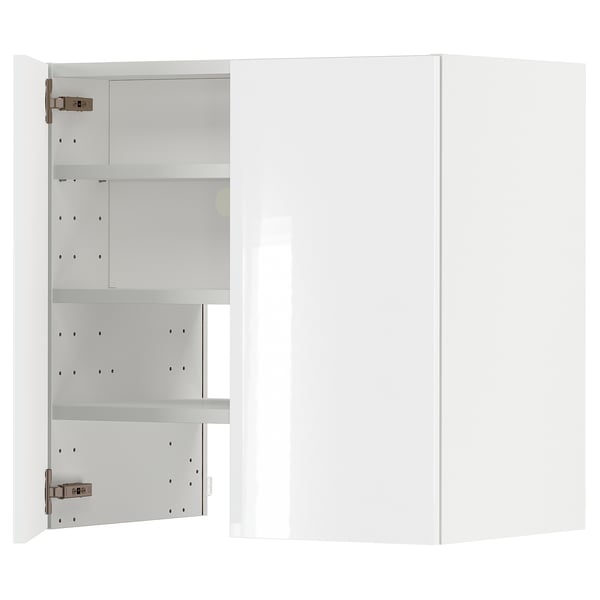 METOD wall cb f extr hood w shlf/door, white/Ringhult light grey, 60x60 cm