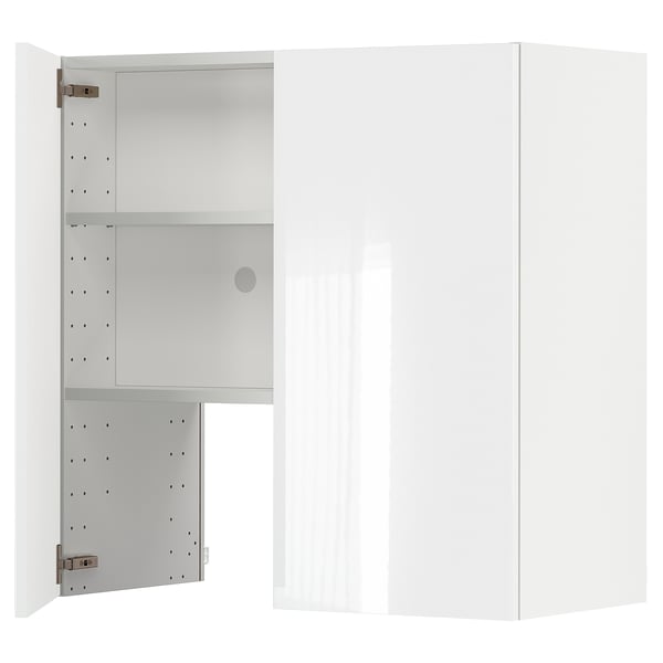 METOD - Wall cb f extr hood w shlf/door, white/Ringhult light grey , 80x80 cm