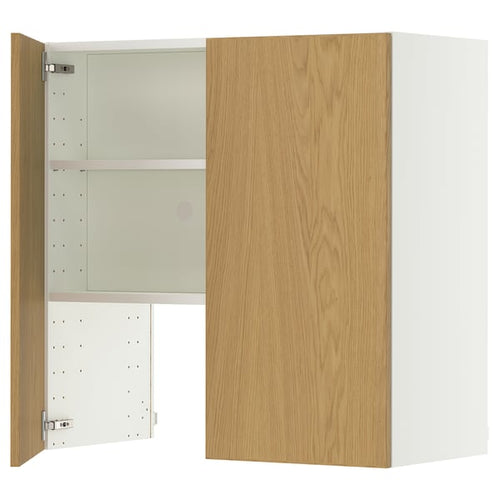 METOD wall cb f extr hood w shlf/door, white/Sinarp oak veneer, 80x80 cm