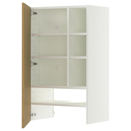 METOD hood wall unit with shelf/top, white/Sinarp oak veneer, 60x100 cm
