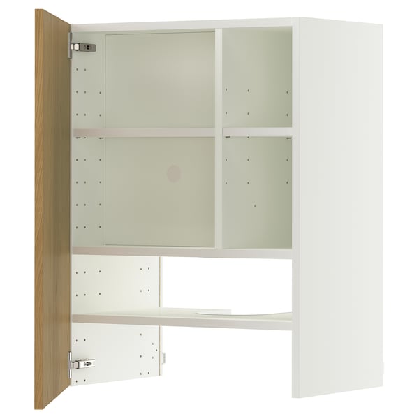 METOD wall cb f extr hood w shlf/door, white/Sinarp oak veneer, 60x80 cm
