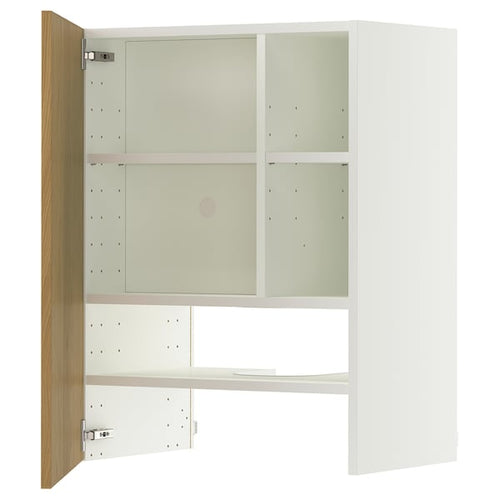 METOD wall cb f extr hood w shlf/door, white/Sinarp oak veneer, 60x80 cm
