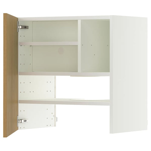 METOD wall cb f extr hood w shlf/door, white/Sinarp oak veneer, 60x60 cm