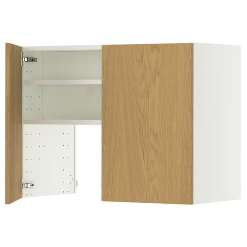 METOD wall cb f extr hood w shlf/door, white/Sinarp oak veneer, 80x60 cm