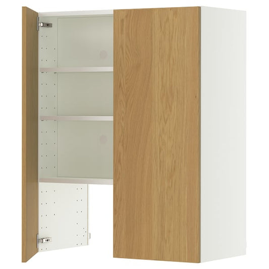 METOD wall cb f extr hood w shlf/door, white/Sinarp oak veneer, 80x100 cm