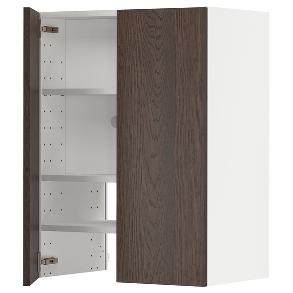 METOD - Wall cb f extr hood w shlf/door, white/Sinarp brown , 60x80 cm