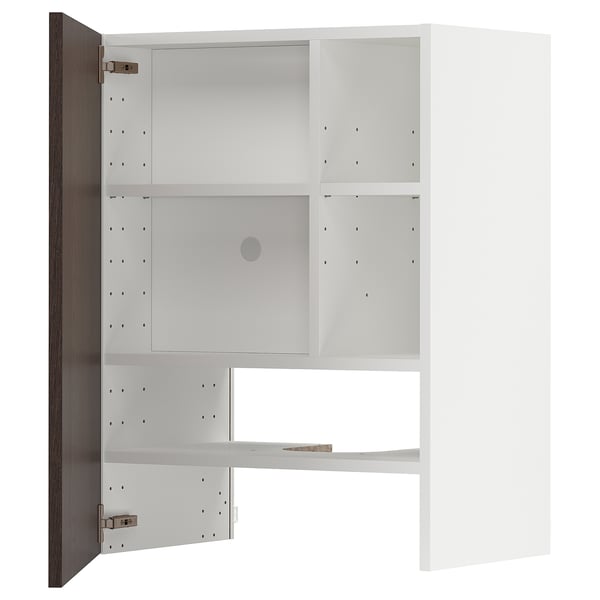 METOD wall cb f extr hood w shlf/door, white/Sinarp brown, 60x80 cm