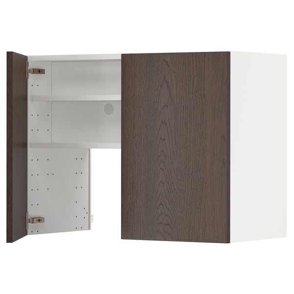 METOD - Wall cb f extr hood w shlf/door, white/Sinarp brown ,