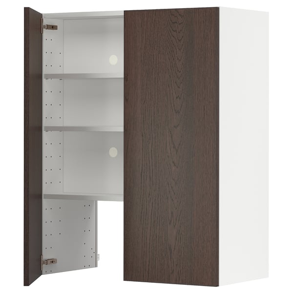 METOD wall cb f extr hood w shlf/door, white/Sinarp brown, 80x100 cm