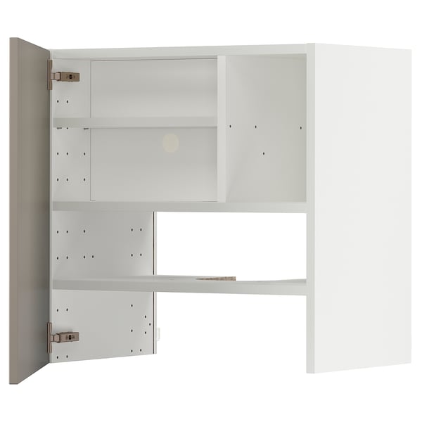 METOD - METOD Wall cb f extr hood w shlf/door, white/Stensund beige, 60x60 cm