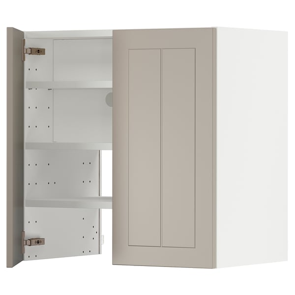 METOD - Wall cb f extr hood w shlf/door, white/Stensund beige , 60x60 cm