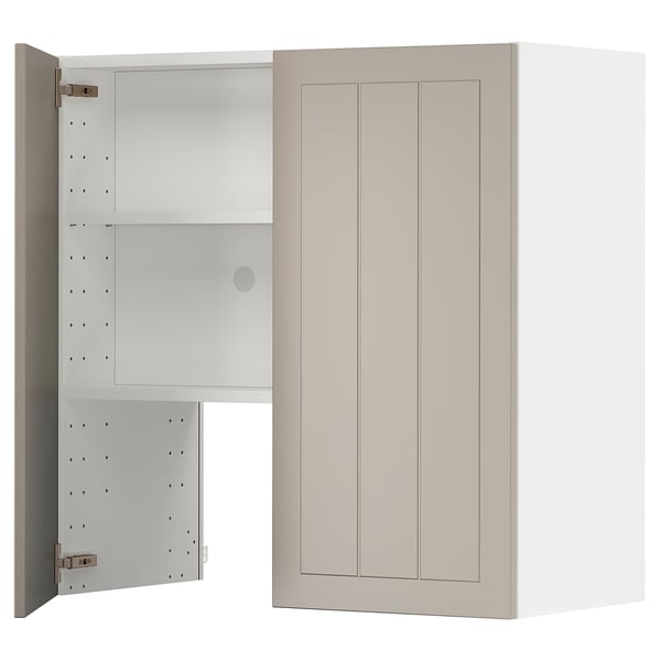 METOD - Wall cb f extr hood w shlf/door, white/Stensund beige , 80x80 cm
