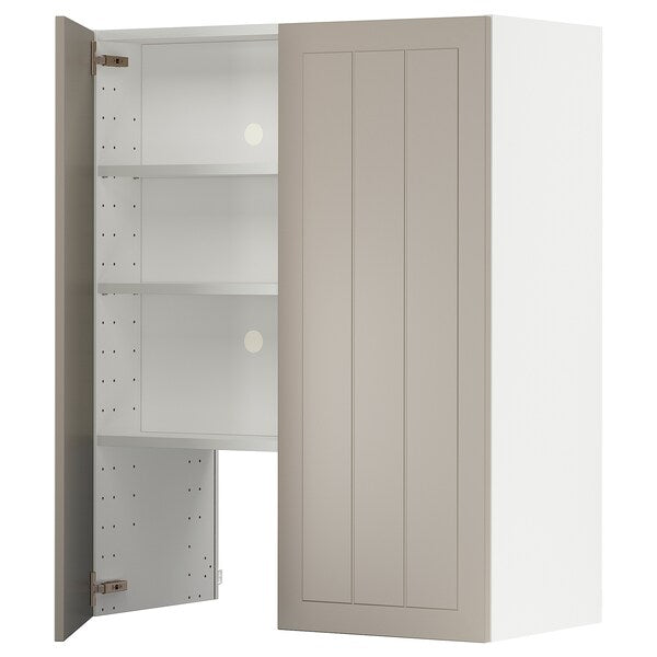 METOD - Wall cb f extr hood w shlf/door, white/Stensund beige, 80x100 cm