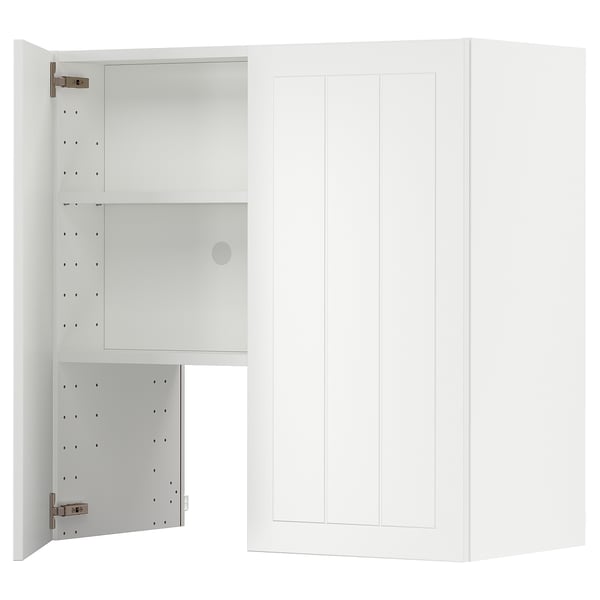 METOD wall cb f extr hood w shlf/door, white/Stensund white, 80x80 cm