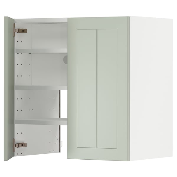 METOD wall cb f extr hood w shlf/door, white/Stensund light green, 60x60 cm