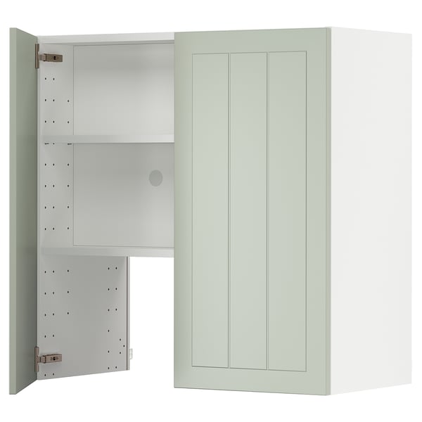 METOD - METOD Wall cb f extr hood w shlf/door, white/Stensund light green, 80x80 cm