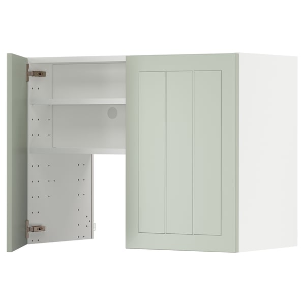METOD wall cb f extr hood w shlf/door, white/Stensund light green, 80x60 cm