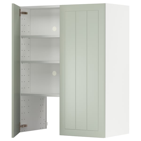 METOD wall cb f extr hood w shlf/door, white/Stensund light green, 80x100 cm