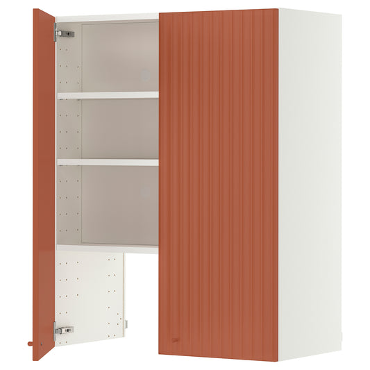 METOD wall cb f extr hood w shlf/door, white/Terrsjö red-brown wave pattern, 80x100 cm