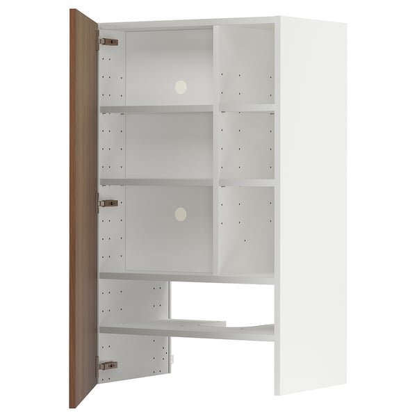 METOD wall cb f extr hood w shlf/door, white/Tistorp brown walnut effect, 60x100 cm