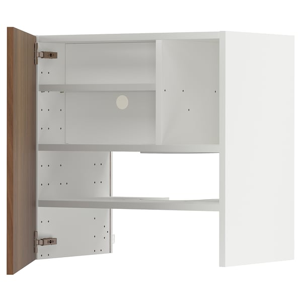 METOD wall cb f extr hood w shlf/door, white/Tistorp brown walnut effect, 60x60 cm