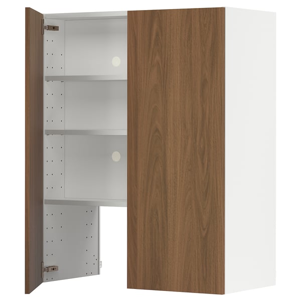 METOD wall cb f extr hood w shlf/door, white/Tistorp brown walnut effect, 80x100 cm