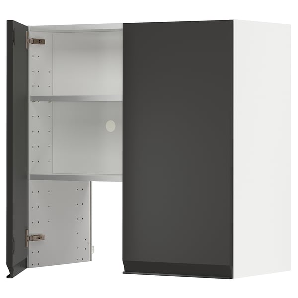 METOD wall cb f extr hood w shlf/door, white/Upplöv matt anthracite, 80x80 cm