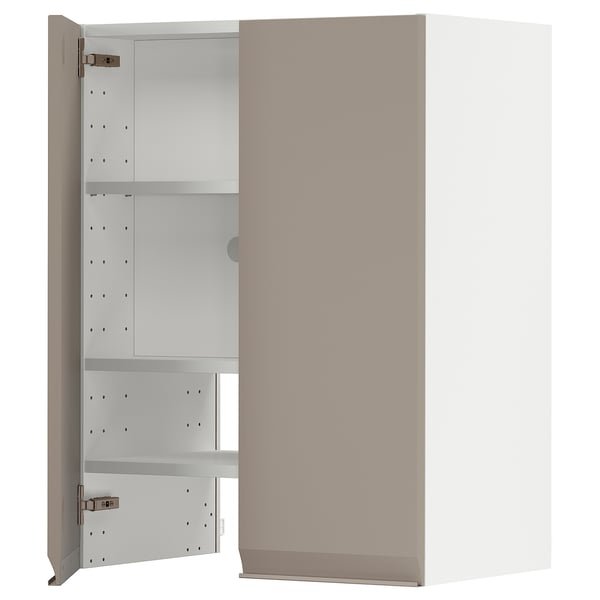 METOD - METOD Wall cb f extr hood w shlf/door, white/Upplöv matt dark beige, 60x80 cm