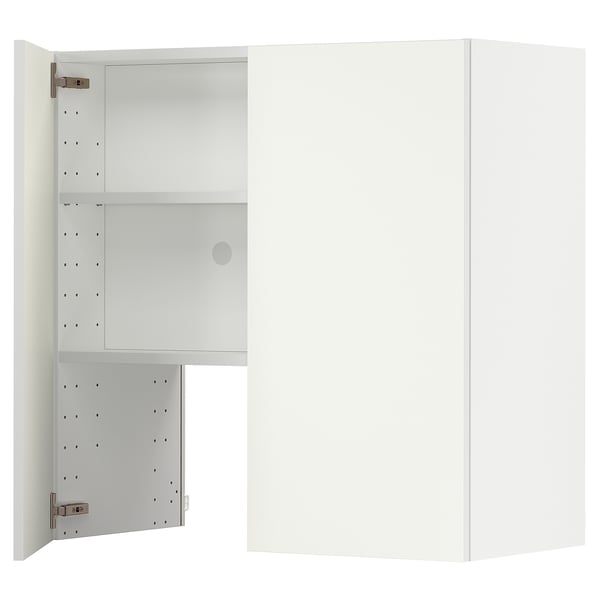 METOD wall cb f extr hood w shlf/door, white/Vallstena white, 80x80 cm
