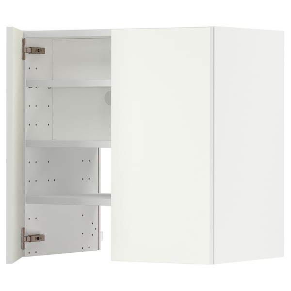 METOD wall cb f extr hood w shlf/door, white/Vallstena white, 60x60 cm