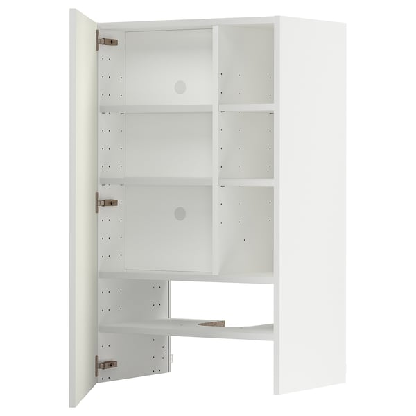 METOD wall cb f extr hood w shlf/door, white/Vallstena white, 60x100 cm