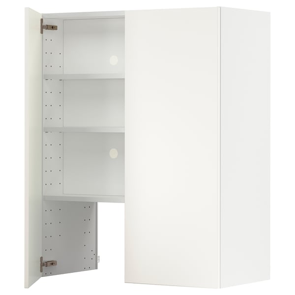 METOD wall cb f extr hood w shlf/door, white/Vallstena white, 80x100 cm