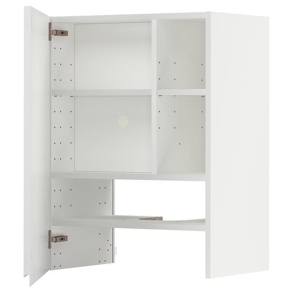 METOD wall cb f extr hood w shlf/door, white/Voxtorp matt white, 60x80 cm