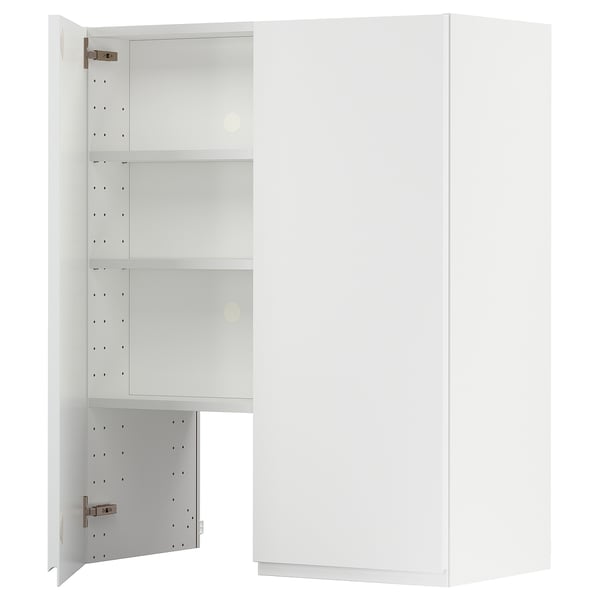 METOD wall cb f extr hood w shlf/door, white/Voxtorp matt white, 80x100 cm