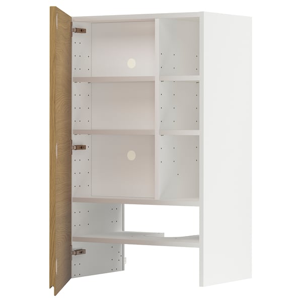 METOD wall cb f extr hood w shlf/door, white/Voxtorp oak effect, 60x100 cm