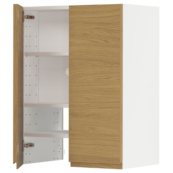 METOD wall cb f extr hood w shlf/door, white/Voxtorp oak effect, 60x80 cm