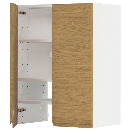 METOD wall cb f extr hood w shlf/door, white/Voxtorp oak effect, 60x80 cm