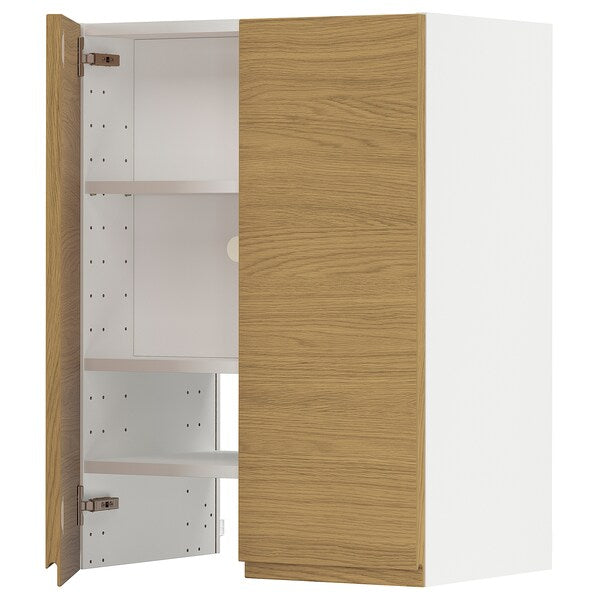 METOD - Wall cb f extr hood w shlf/door, white/Voxtorp oak effect, 60x80 cm