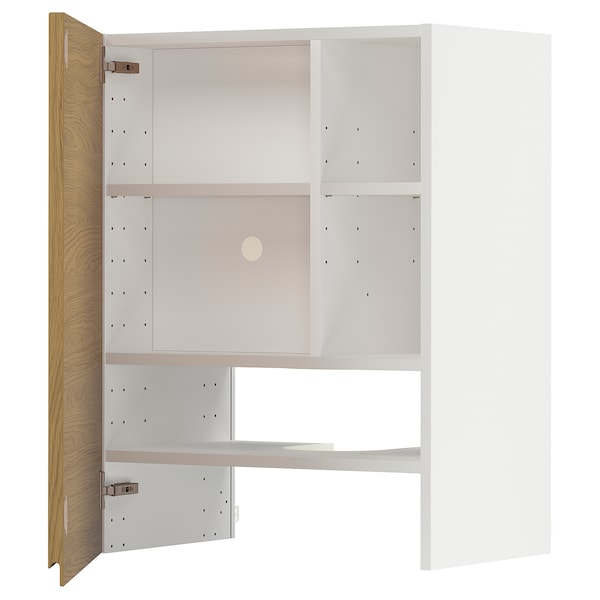 METOD - Wall cb f extr hood w shlf/door, white/Voxtorp oak effect, 60x80 cm