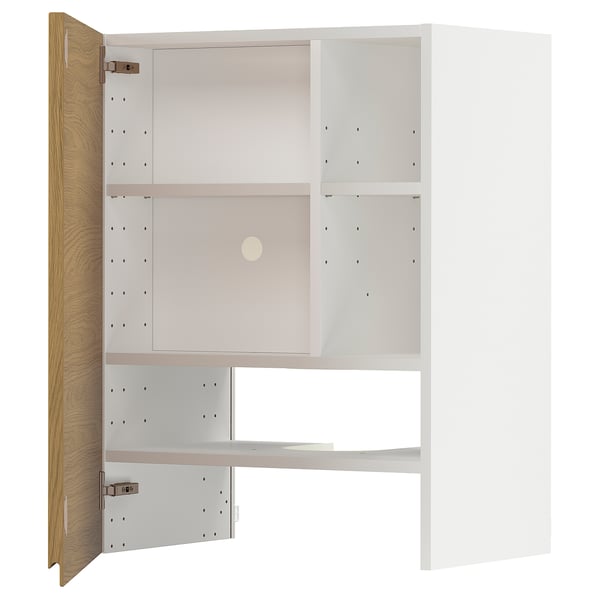 METOD - METOD Wall cb f extr hood w shlf/door, white/Voxtorp oak effect, 60x80 cm