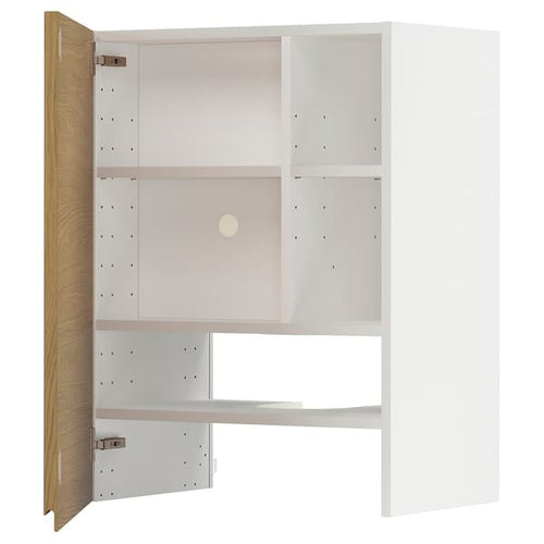 METOD wall cb f extr hood w shlf/door, white/Voxtorp oak effect, 60x80 cm