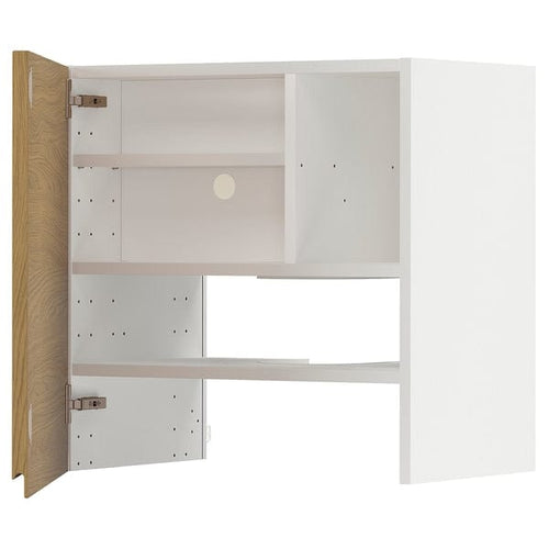METOD wall cb f extr hood w shlf/door, white/Voxtorp oak effect, 60x60 cm