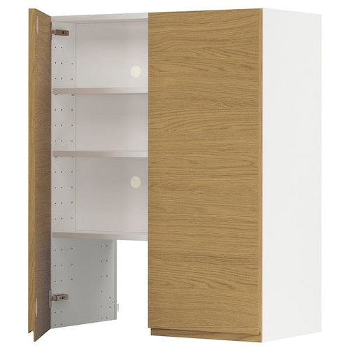 METOD wall cb f extr hood w shlf/door, white/Voxtorp oak effect, 80x100 cm