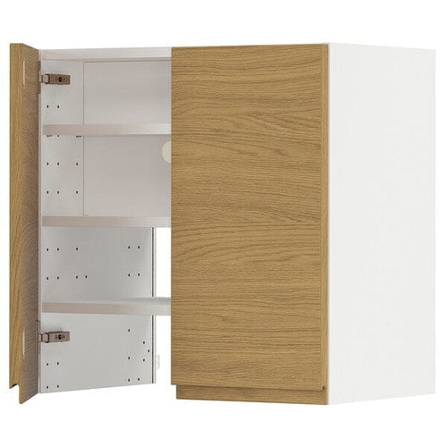 METOD wall cb f extr hood w shlf/door, white/Voxtorp oak effect, 60x60 cm
