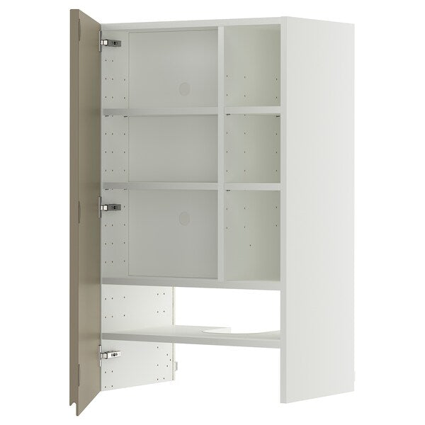 METOD wall cb f extr hood w shlf/door, white/Voxtorp high-gloss dark grey-brown, 60x100 cm