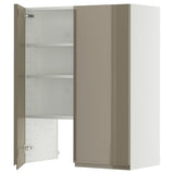 METOD wall cb f extr hood w shlf/door, white/Voxtorp high-gloss dark grey-brown, 80x100 cm