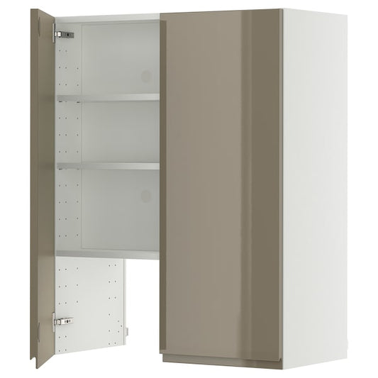 METOD - METOD Wall cb f extr hood w shlf/door, white/Voxtorp high-gloss dark grey-brown, 80x100 cm