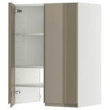 METOD wall cb f extr hood w shlf/door, white/Voxtorp high-gloss dark grey-brown, 60x80 cm